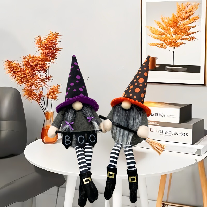 2025 新しいハロウィン装飾黒ローブルドルフとんがり帽子魔女顔のない人形ノーム装飾品会場レイアウト|undefined
