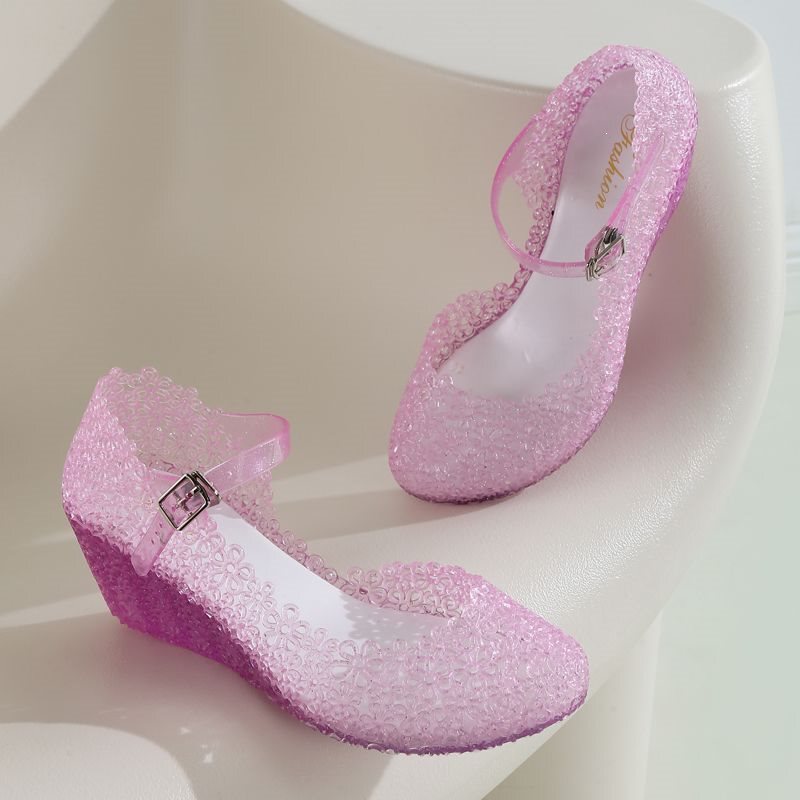 Sandals for Women, Medium Heel, New Summer Style Women's Shoes, Elegant High Heels, Fairy Style Roman Shoes, Small Size Transparent Crystal Shoes for Adults