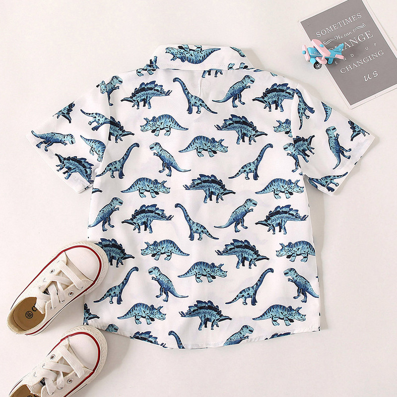 Camisa de verano para niños 2020 nuevo estilo coreano para niños transfronterizo de manga corta Caballero pajarita dibujos animados dinosaurio camisa casual