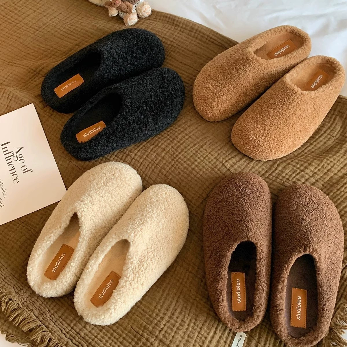 [GrapeMom studiolee аналог — очень комфортные закрытые без застежки утепленные меховые полутапочки для улицы, осень-зима]