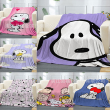 跨境外贸国内外印花法兰绒毛毯厂家直销史努比卡通午休盖毯节日礼