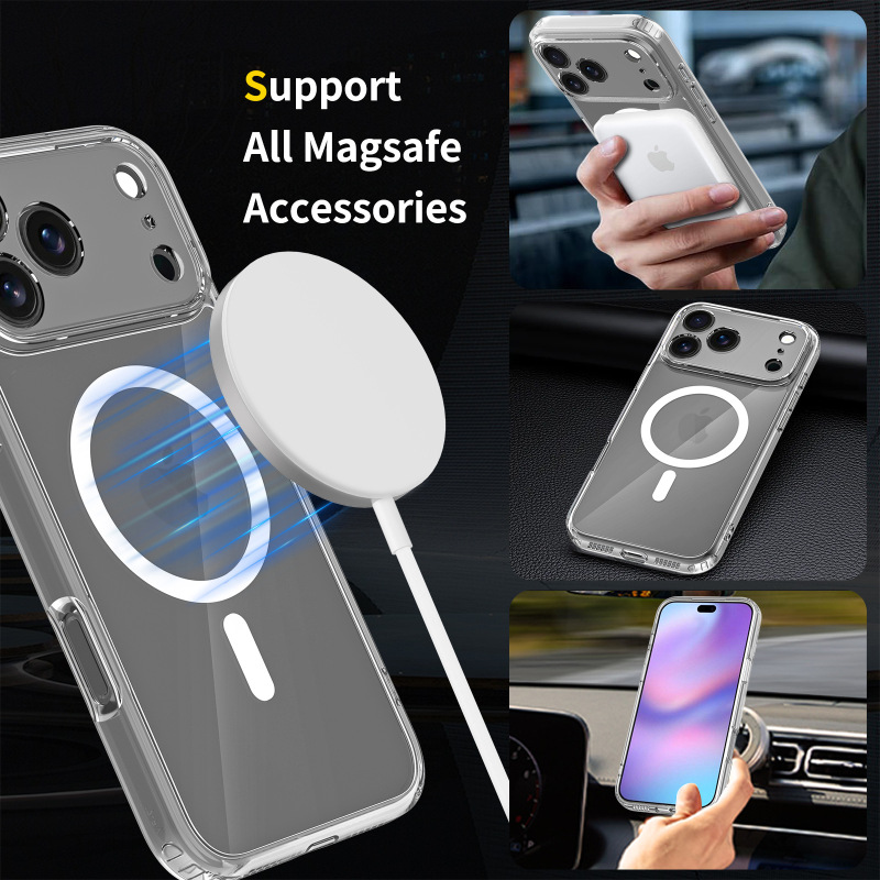适用于苹果17promax磁吸手机壳精孔透明iphone16无线充保护15硬壳|undefined