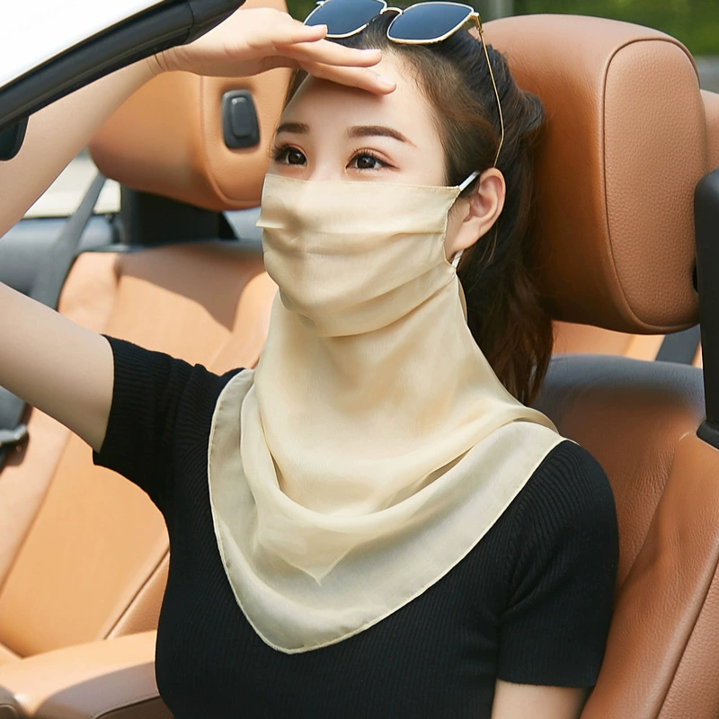 Шелковая маска из шелковицы, защита шеи, дышащая тонкая летняя солнцезащитная вуаль, женская уличная маска для лица, солнцезащитная маска