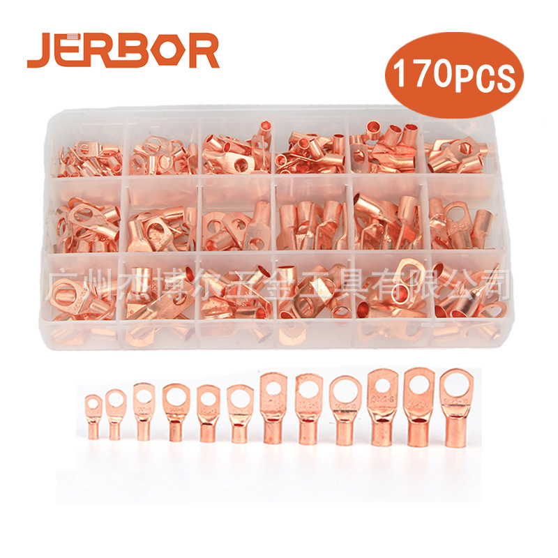 170pcs盒装铜鼻子SC窥口端子 铜线耳电线接线端子 线鼻子套装批发