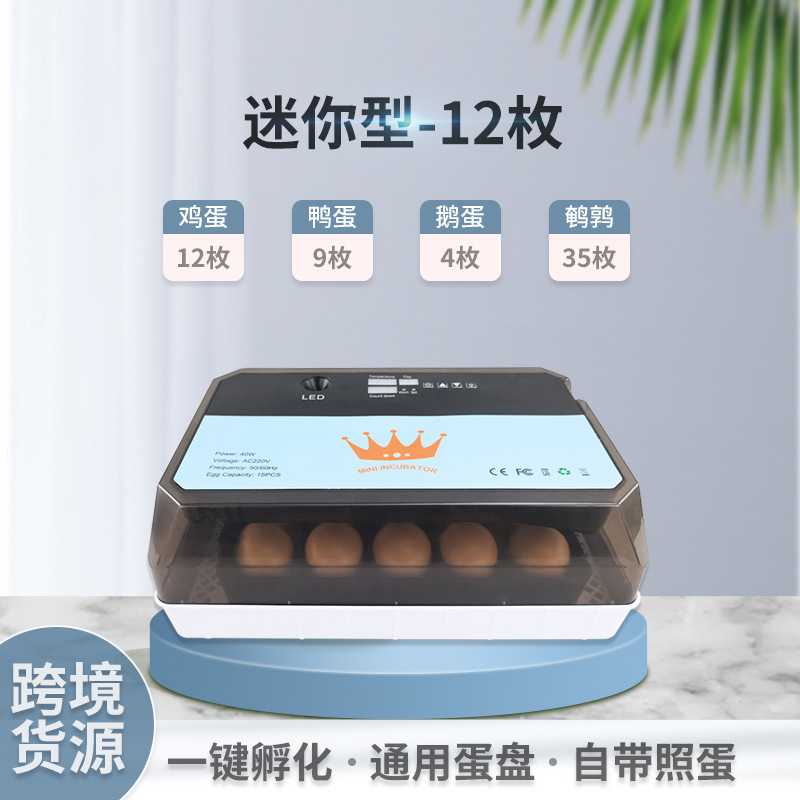 Suministro transfronterizo pequeño hogar incubadora automática inteligente pollo pato ganso codorniz incubadora de huevos