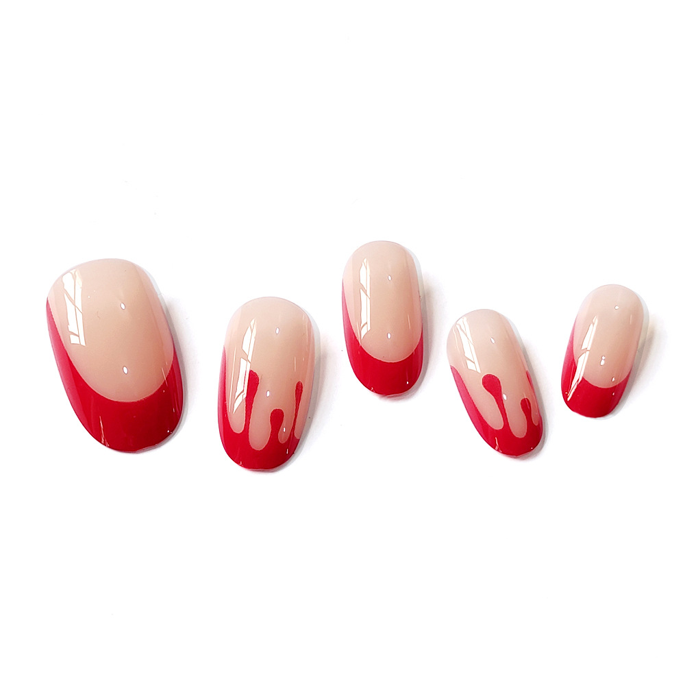 Ventas transfronterizas en caliente de polvo de uñas rojas y blancas, parches de uñas exquisitos con un temperamento elegante y elegante para usar uñas