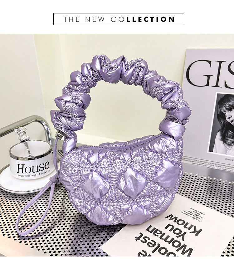 Koreaanse versie Exquise glanzende geplooide okseltas Mini Cloud Bag Niche Crossbody Bag Damestas High-end kleine tas_voghion.com