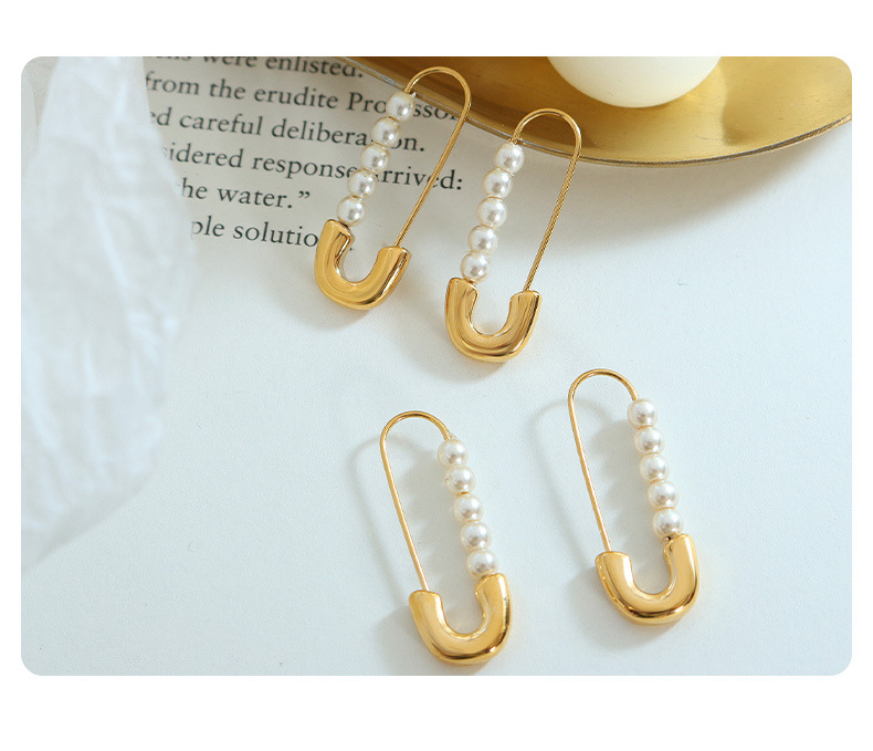 Fashion Paper Clip Titanium Steel Earrings Pearl Plating Stainless Steel Earrings 1 Pair