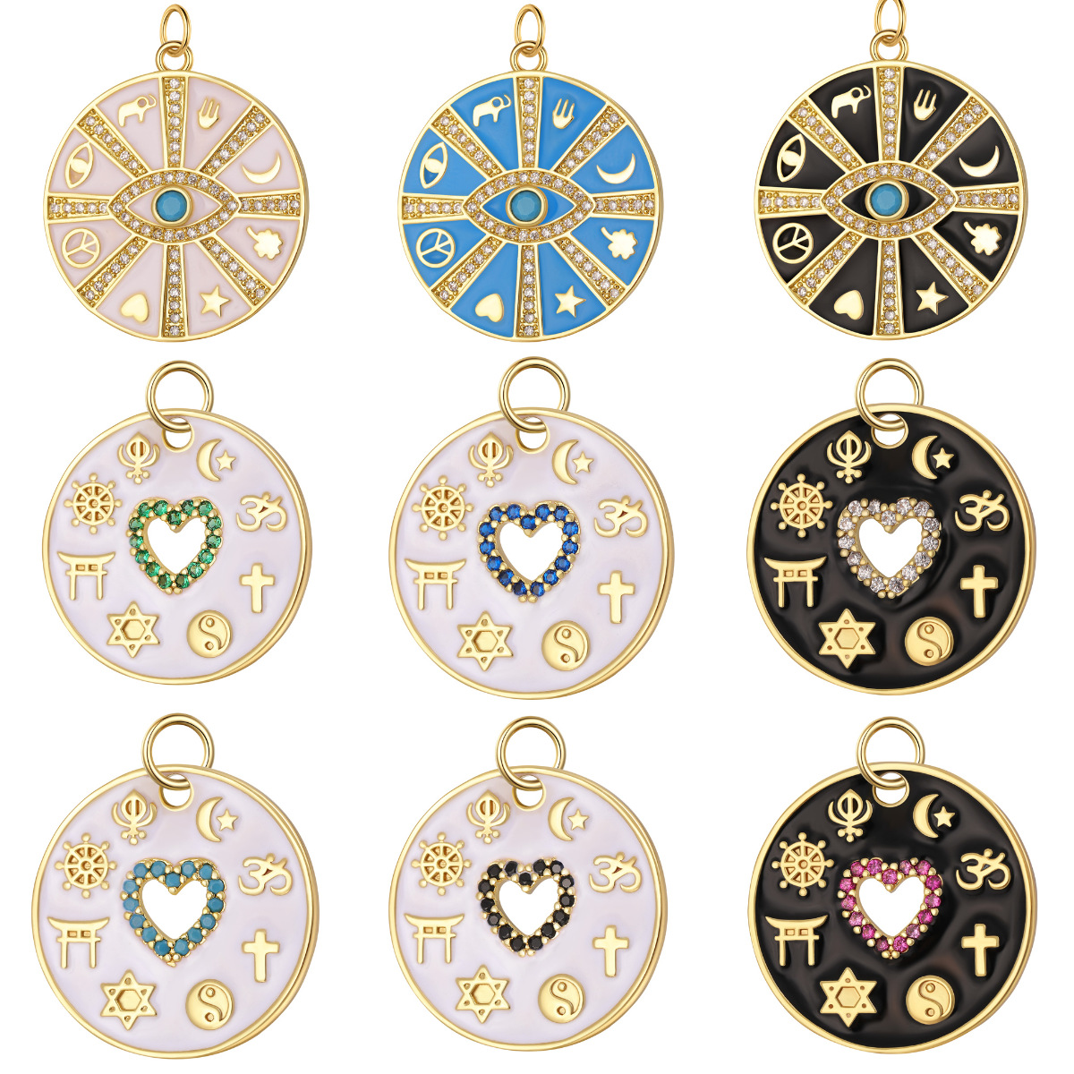9g Weight Pendant Jewelry Making Type Zircon Inlay Material DIY Jewelry Accessories Classification 1 Piece Quantity Copper Material Devil's Eye, Palm, Heart Shape Pattern Enamel, Plating Design Retro, Classic Style Style 1 Piece Copper Zircon Devil's Eye Palm Heart Shape Pendant 5