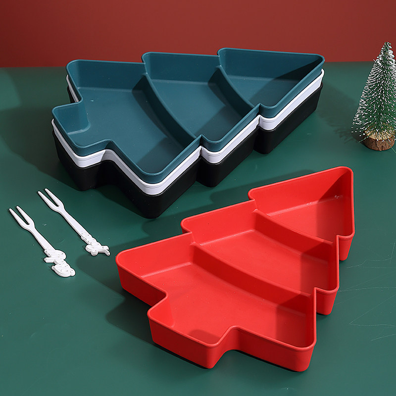 Creative Red Christmas Plate for Home Use, Plastic Tree-Shaped Three-Compartment Plate for Dried Fruits, Snacks, Seeds, and Fruit Dishes Creative Red Christmas Plate for Home Use, Plastic Tree-Shaped Three-Compartment Plate for Dried Fruits, Snacks, Seeds, and Fruit Dishes