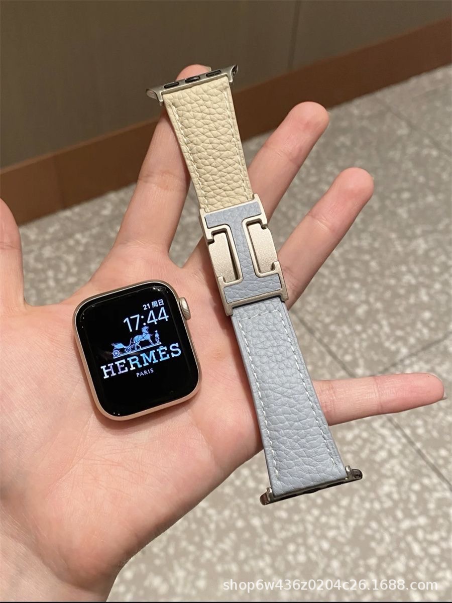 Cross-border Instagram compatible Apple Watch, Apple IWATC, litchi texture silicone leather strap S9 Comfort Ultra undefined