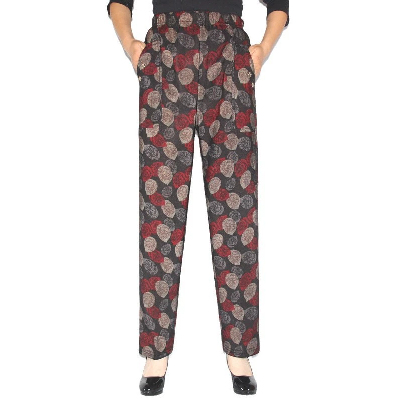 Старые брюки зимние бархатные средние и старые женские брюки прямые толстые талии мамы длинные брюки бабушки брюки старухи цветочные брюки