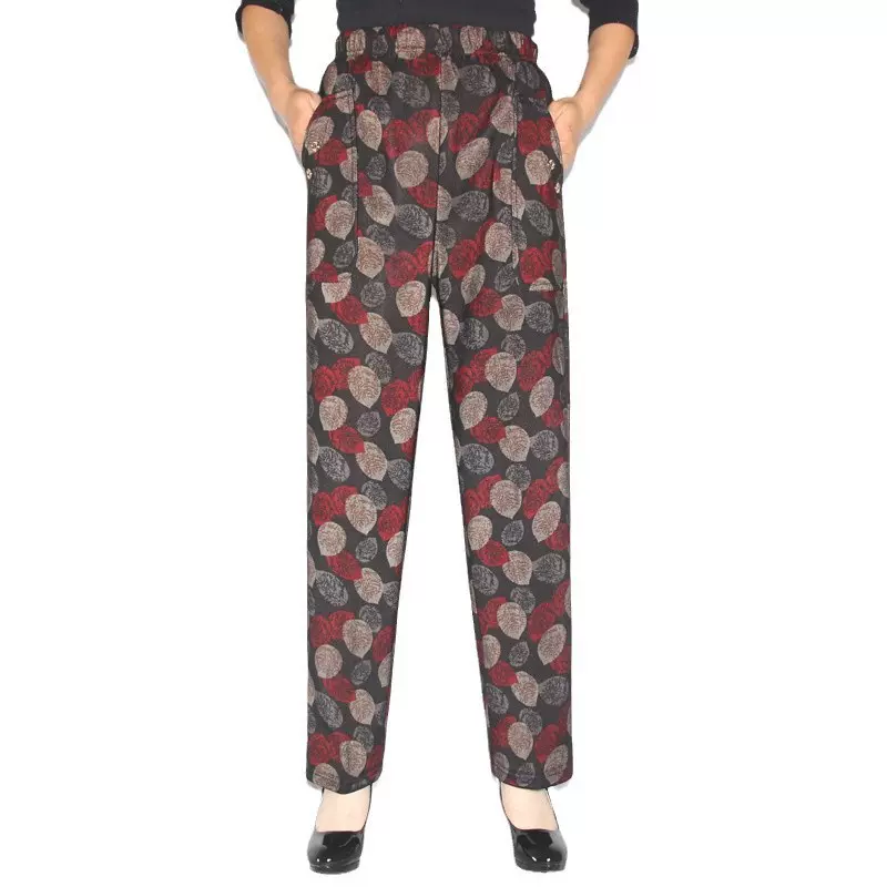 老人裤冬季加绒中老年女裤直筒松紧腰妈妈长裤奶奶裤老太太花裤子