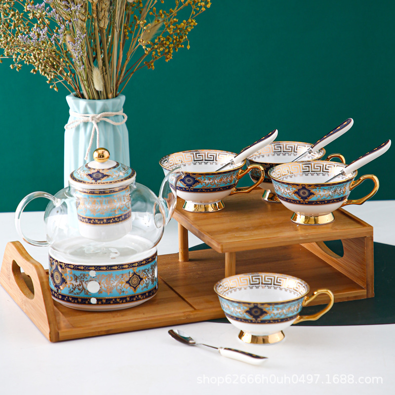 Creative European Palace Style Bone China Coffee Cup And Saucer Set British Ceramic Floral Teapot Floral Tea Set Afternoon Tea Cup