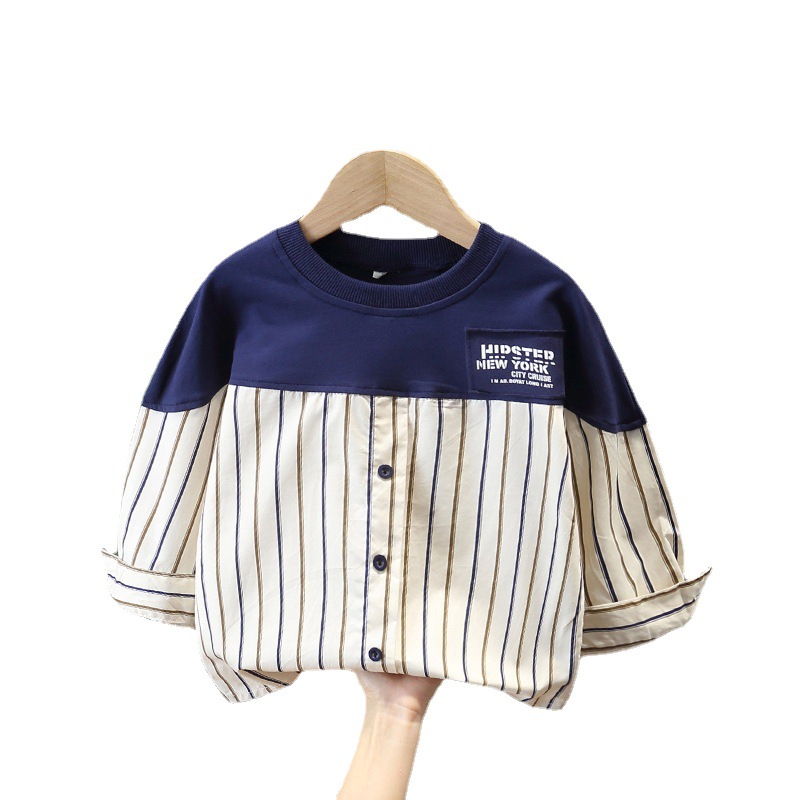 Camiseta a Rayas para Niños de 0 a 5 Años, Estilo Coreano 2025, con Parches Modernos, Manga Larga para Niños