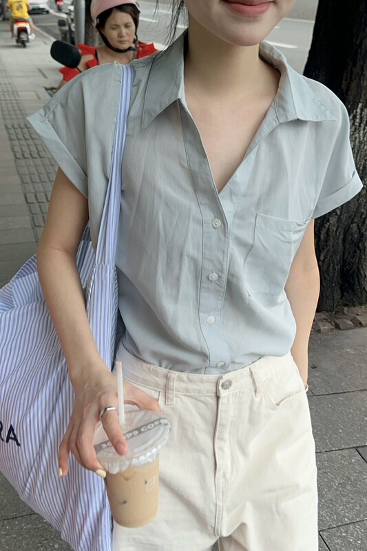 女性用ラペル半袖シャツ、夏用Vネック小袖トップス、気質通勤ポロシャツ、今年人気の美しい小シャツ|undefined
