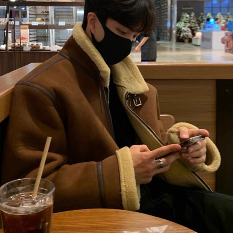 British Yuppie Style Men's Suede Lamb Wool Cotton Coat Coat Winter Men's High Sense Aviator Cotton Jacket