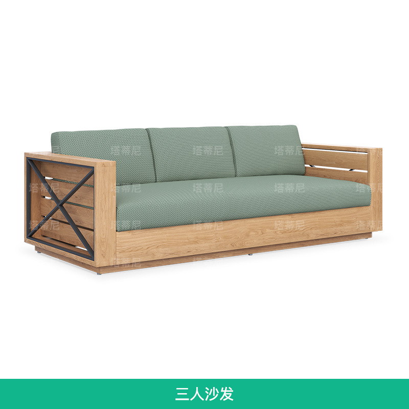 Conjunto de sofás de teca para exteriores para patio de hotel, impermeable, resistente al sol, muebles anticorrosivos, sofá de madera maciza para jardín de villa.