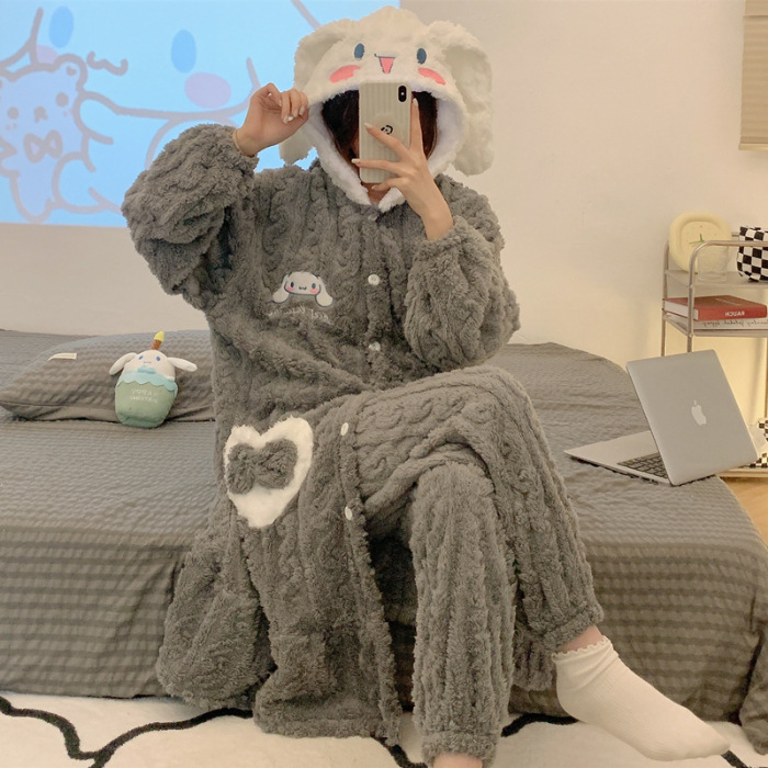 2024 pijamas de otoño e invierno camisón de franela para niñas engrosado forro polar de coral con capucha lindo traje de homewear image 8