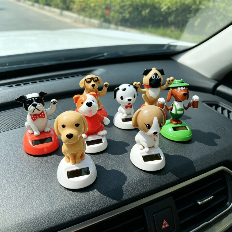 Resin Car Interior Decoration Solar-Powered Dog Figurine Nodding and Waving Doll Cross-Border Car Accessory