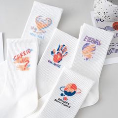 秋季新款白色長襪子女韓版愛心ins潮運動百搭學生中筒襪一件代發