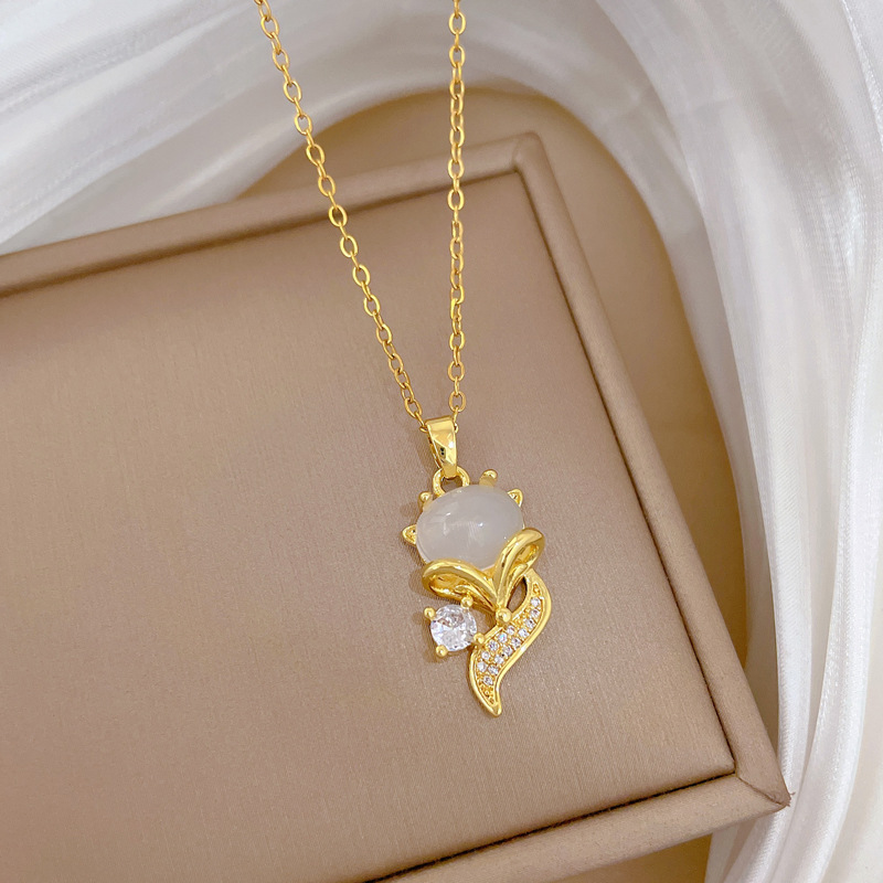 Luxe ketting met kattenoog vos in titaniumstaal voor dames_voghion.com