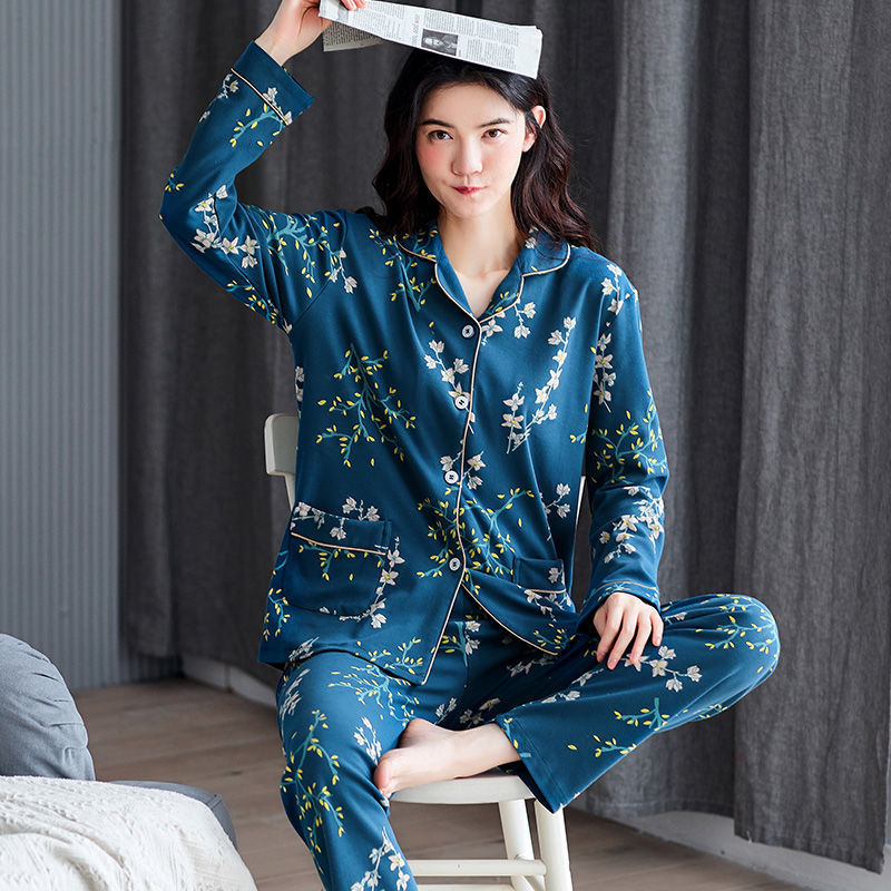 100% algodón pijamas mujeres primavera otoño manga larga suelta más tamaño de mediana edad madre ropa casa traje