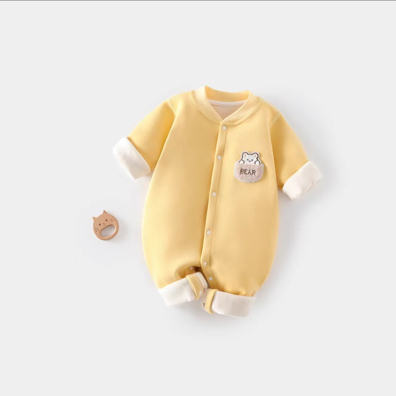 [Pocket Bear-Yellow] Velvet Jumpsuit