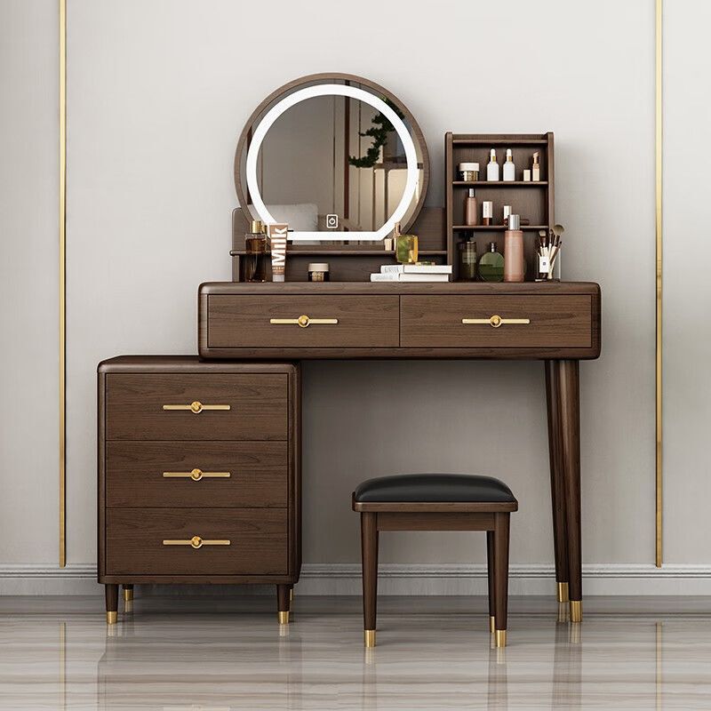 New Chinese Style Solid Wood Dressing Table Bedroom Modern Simple Dressing Table with Light Storage Cabinet Retractable Desk Dressing Table