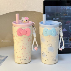 简约ins直饮小众保温杯可爱便携吸管杯大容量防摔带茶仓女生水杯