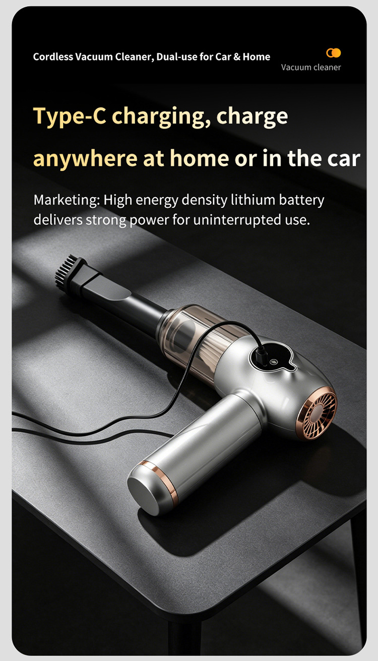 Car-mounted vacuum cleaner for cross-border use, long-lasting battery life, convenient cleaning and dust removal device, rechargeable handheld vacuum cleaner for home and car use
