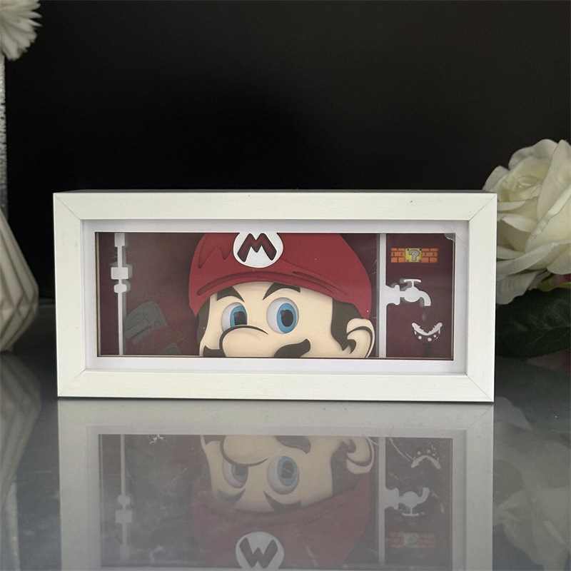 슈퍼 마리오 종이 조각 램프 닌텐도 게임 주변 선물 책상 장식 사진 프레임 라이트 박스 분위기 밤 빛