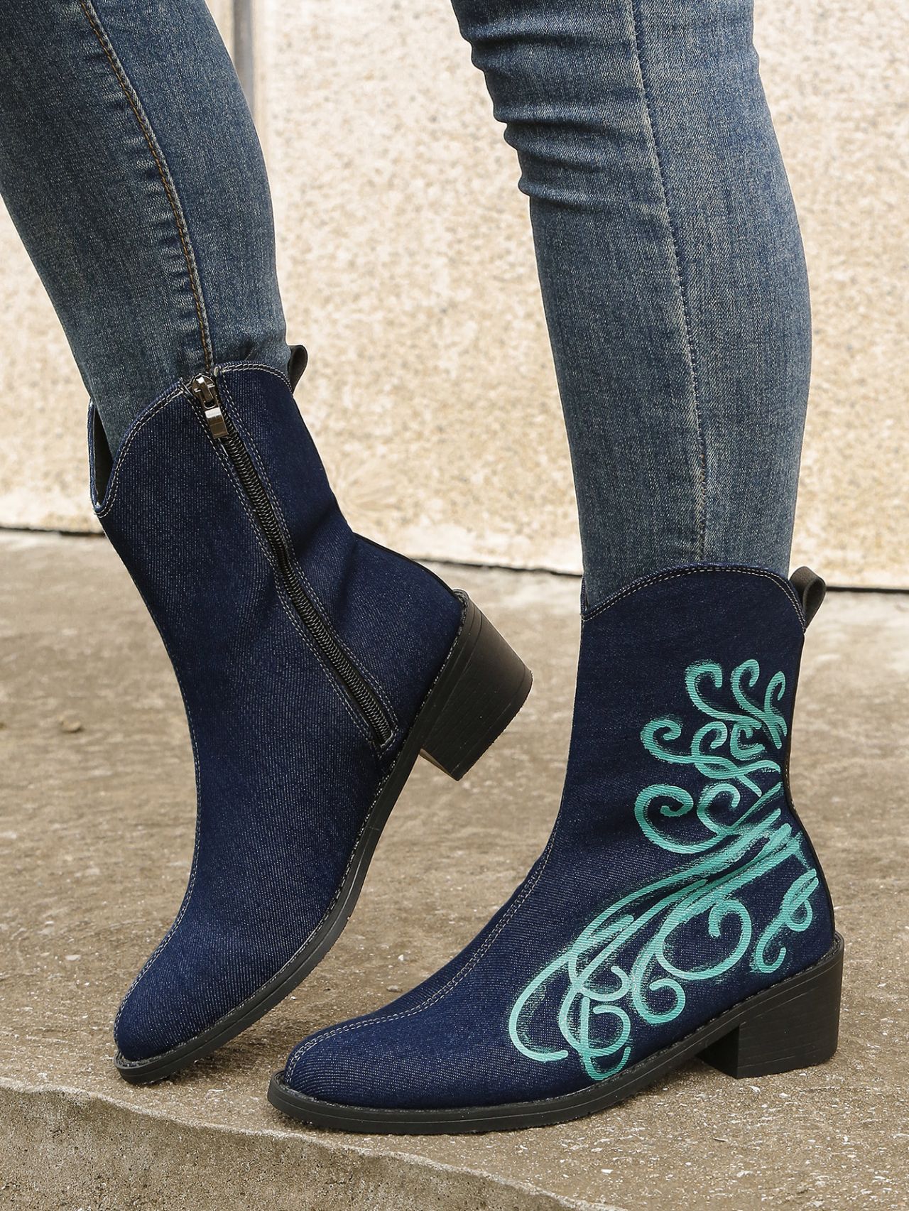 Herbst und winter frauen stiefel Runde kappe platz mit denim stiefeletten einfarbig frauen stiefel_voghion.com