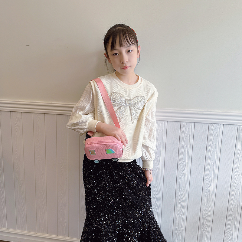 Cartoon lindo coche para niños y niñas bolso de pecho lona de moda contraste color estilo occidental bolso de mensajero para bebés nuevo bolso para niños