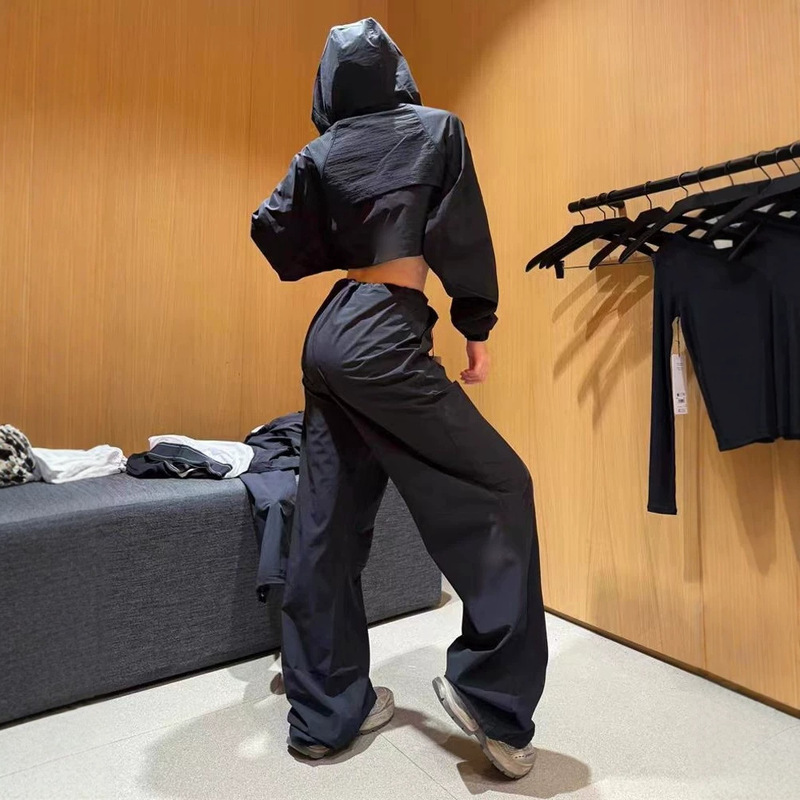Trendy Brand Alo Gant Parachute Pants Elastic Wide-Leg Pants Outdoor Sports Quick-Dry Sun Protection Water-Resistant Loose Cargo Pants for Women