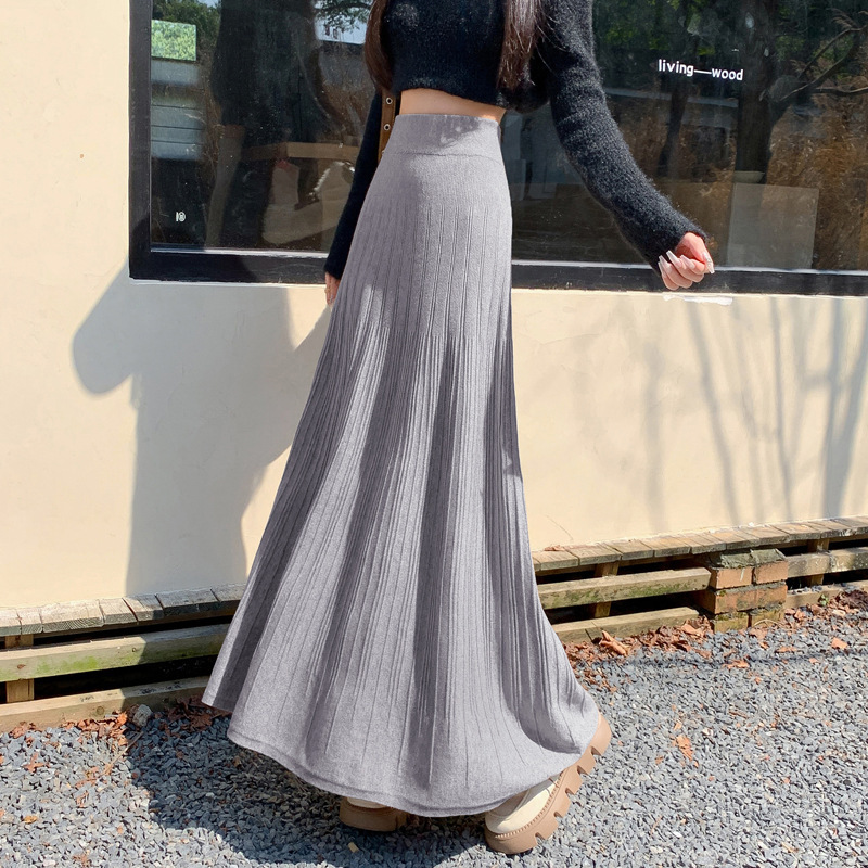 针织百褶半身裙女2025秋冬季新款遮肉显瘦垂感a字伞裙长裙大摆裙|undefined