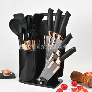 亚克力刀座硅胶厨具20件套亚马逊硅胶厨具刀具带收纳桶不粘锅套装