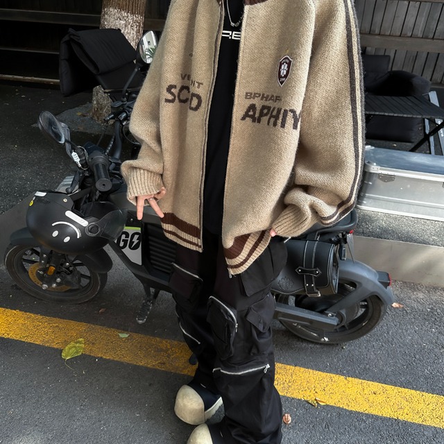 浅耀男装 | アメリカのレトロな立襟ニットの秋の高級感コート男性のゆるいカーディガンの怠惰なセーター