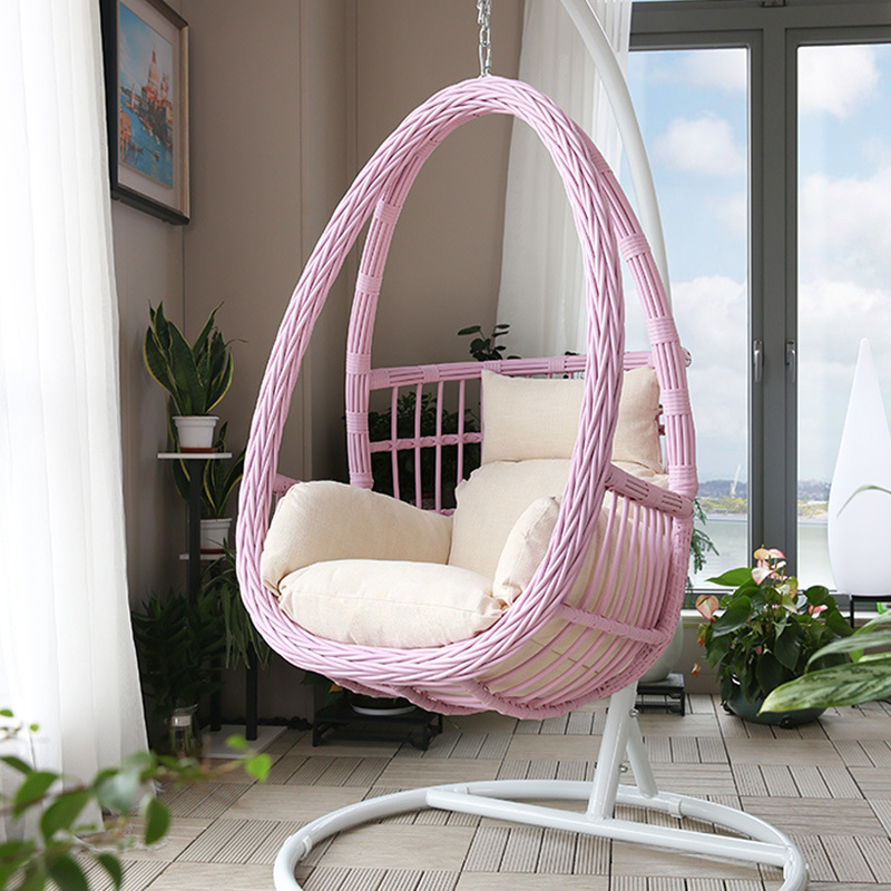 Silla colgante individual de mimbre para exterior, tipo nido de pájaro, para balcón, patio, o interior, tipo columpio, en stock. image 11