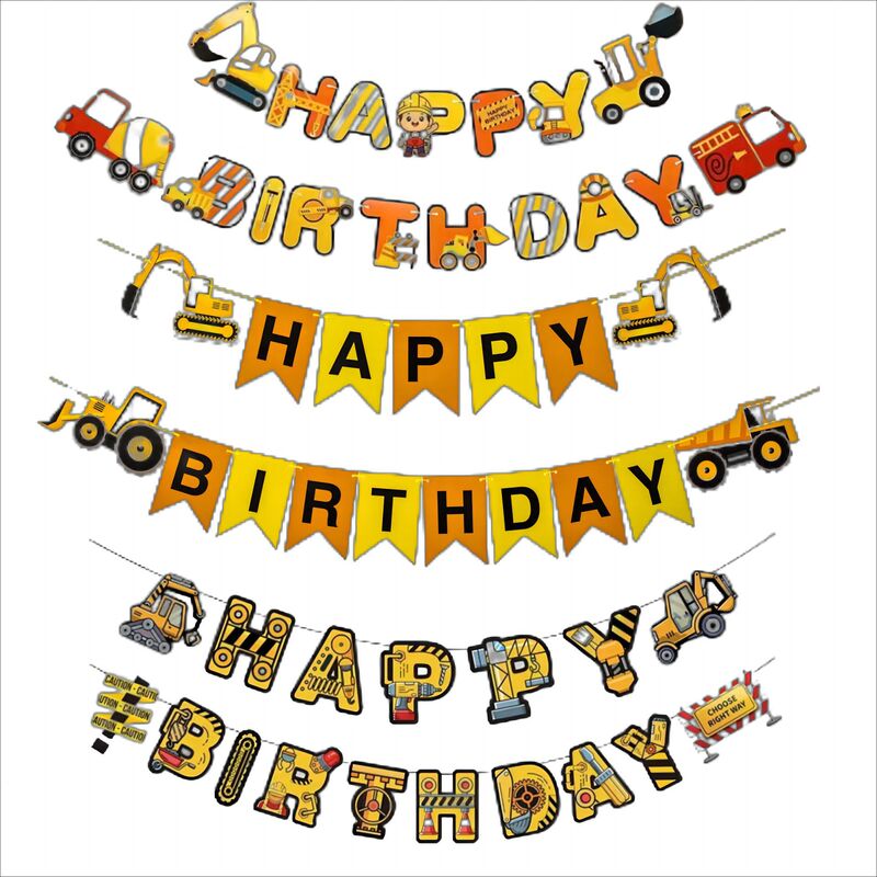 Engineering vehicle series Happy Birthday pull flag excavator engineering vehicle birthday pull flag colorful flag excavator theme decoration banner Engineering vehicle series Happy Birthday pull flag excavator engineering vehicle birthday pull flag colorful flag excavator theme decoration banner