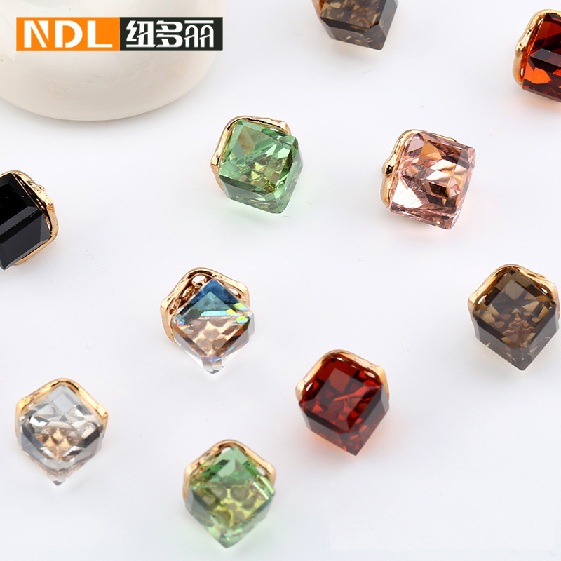 Crystal Glass men and women small buttons DIY glass square crystal buttons women's sweater decorative buckle