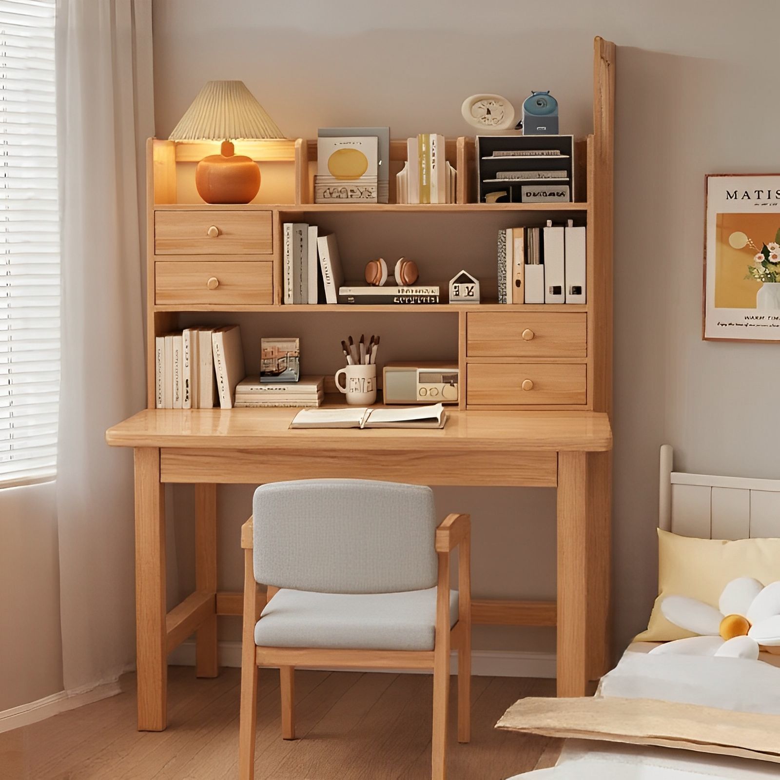 Desk Bookshelf Integrated Table Student Home Study Table and Chair Combination Bedroom Small Apartment Simple Desktop Computer Table