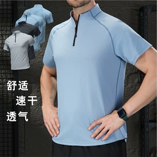 欧美2026夏季新款短袖运动上衣男士速干透气半袖休闲服跑步健身服
