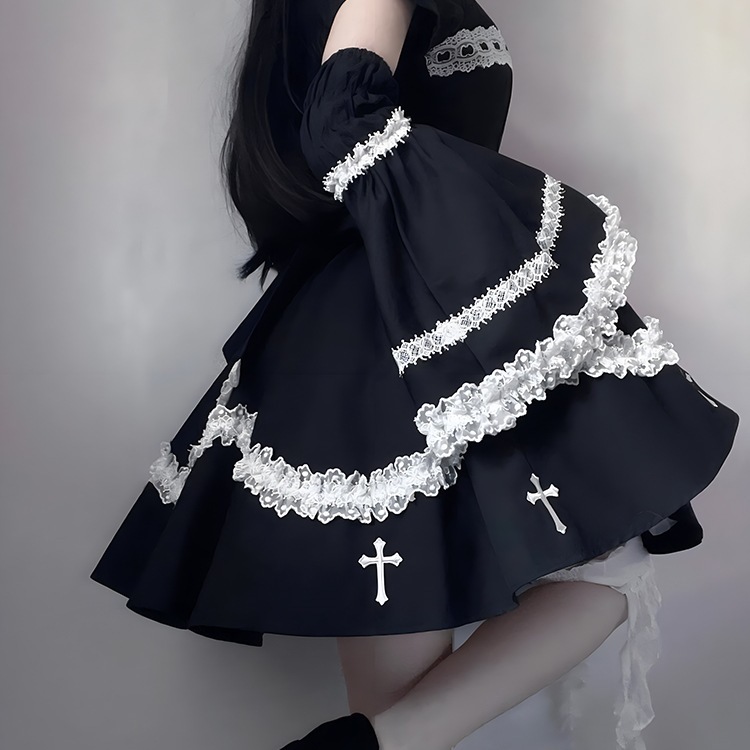 万圣节修女服cos服装cosplay女连衣裙女蓬蓬裙黑色连衣裙服饰QCCB|undefined