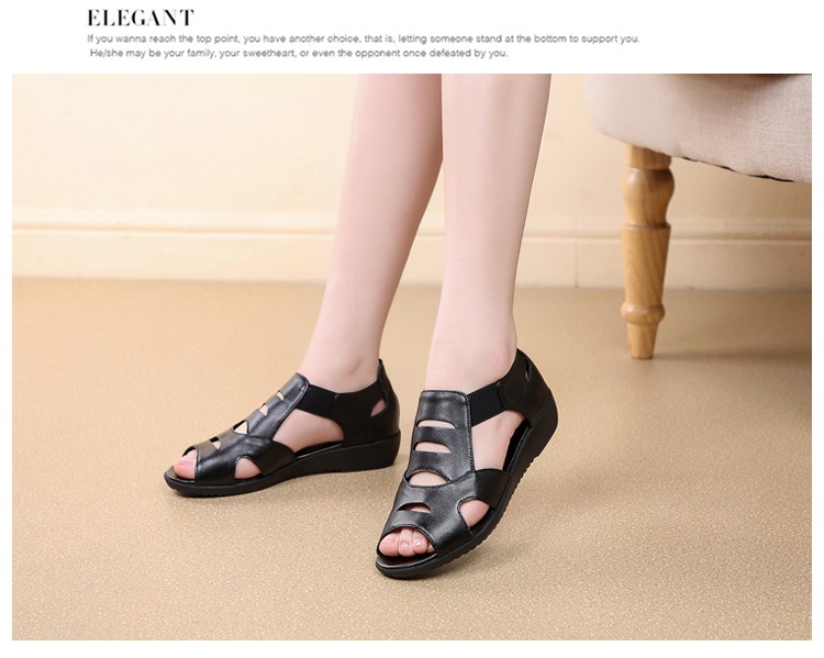 Sandal da thật đế bệt miệng cá mùa hè cho nữ trung niên — màu be chi tiết 13