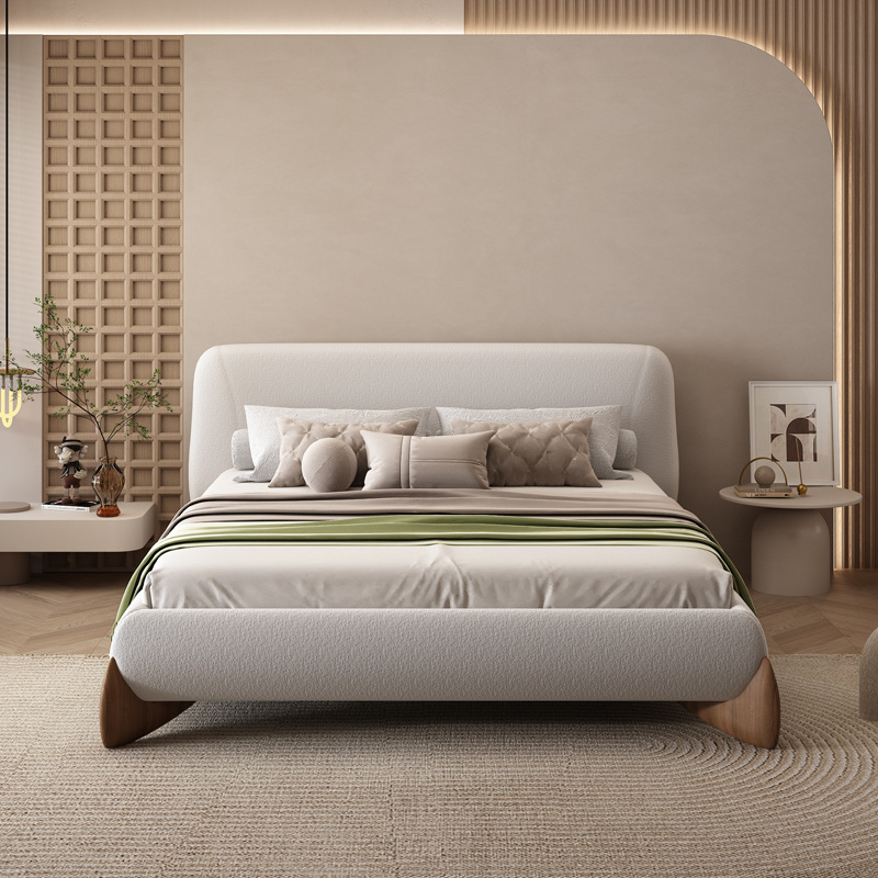 Italiano minimalista cama tela de cordero PORADA dormitorio crema estilo simple grande y pequeño apartamento suave bolsa doble boda image 4