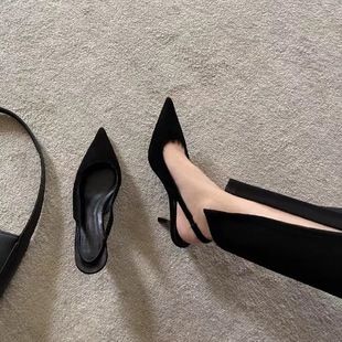 2023 Spring New Design Niche Black Professional Pointed Toe Stiletto High Heels Versatile Sandals Baotou Women's Shoes