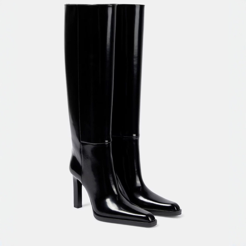 Autumn and Winter Pointed Toe Patent Leather Thick Heel Fashion Boots Metal Buckle Sleeve Ultra High Heel Simple Knee Boots Large Size Women's Boots Boot Autumn and Winter Pointed Toe Patent Leather Thick Heel Fashion Boots Metal Buckle Sleeve Ultra High Heel Simple Knee Boots Large Size Women's Boots Boot