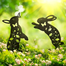 现货批发2件套兔子地插黑色金属兔子地桩庭院户外装饰配件