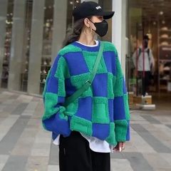毛衣女秋装棋盘格新款气质宽松法式百搭慵懒高级感外穿套头上衣